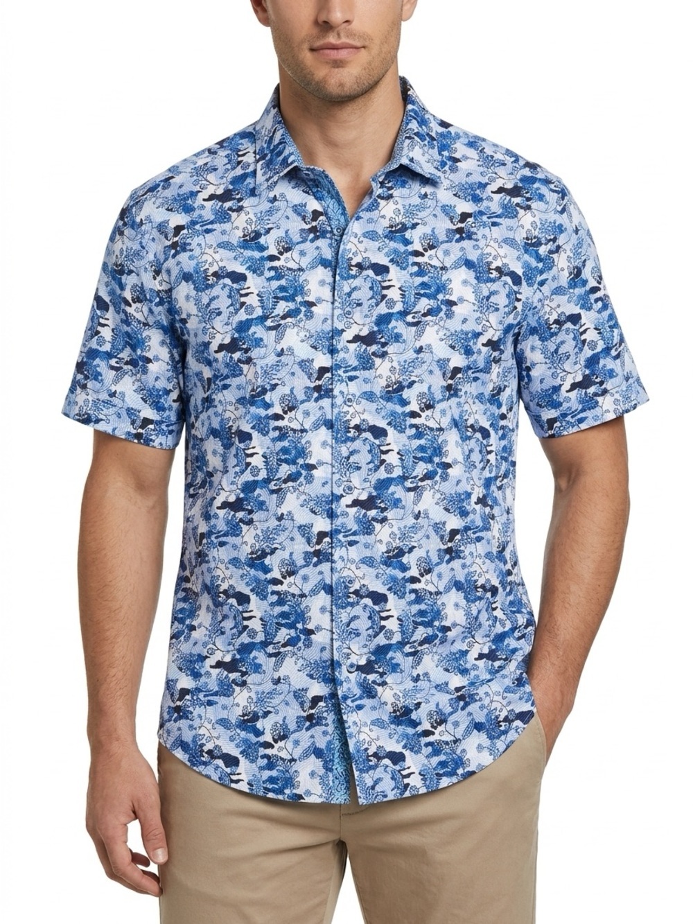 Robert Graham Short Sleeve Button Up Stretch Abstract Paisley Blue 3XL